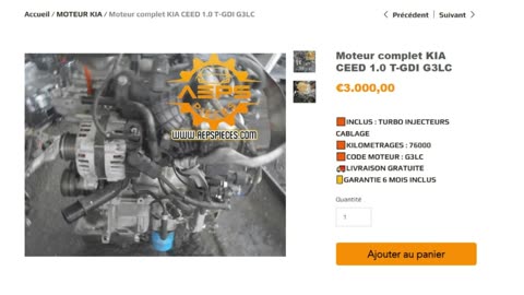 AEPSPIECES.COM - Moteur complet KIA CEED 1.0 T-GDI G3LC