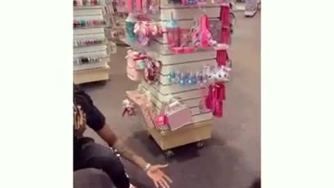 Little cute baby proves stubborn in a mall lol