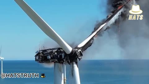 A wind green turbine catches fire off the British coast