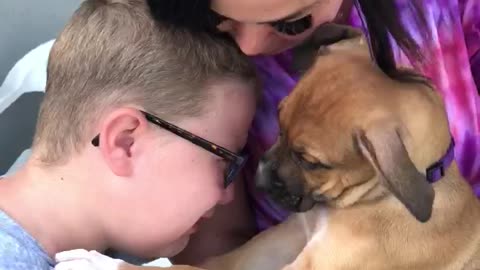 Kid brought to tears with new puppy surprise