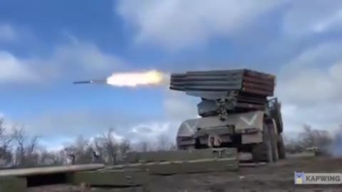 Russian BM-21 "Grad" 122 mm multiple rocket launcher fired on Ukranian position at Donbass