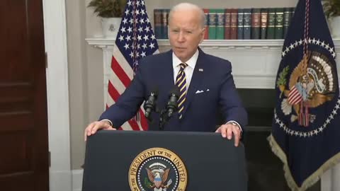 The actor posing as Joe Biden announces: "We are banning all imports of Russian oil and gas."