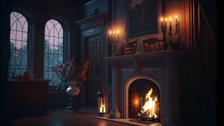 Victorian Ambience: Rainy Dusk, Cozy Crackling fireplace