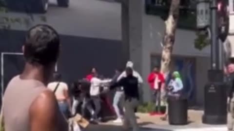 Mall brawl - Shocking moment mass-fight erupts at upscale LA shopping center The Grove