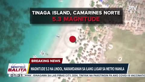 Magnitude 5.3 na lindol, tumama sa Camarines Norte(1)