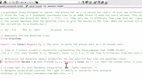 QuickTip 76 | Painting the minute bar on a 10 second bar chart | TradeStation EasyLanguage