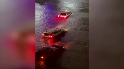 Stranded cars trapped in New York flood waters