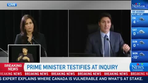 Prime Minister Justin Trudeau explains the definition of emergency legislation during his testimony