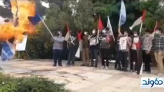When things don't go according to plan: Burning Israeli flag. Karma