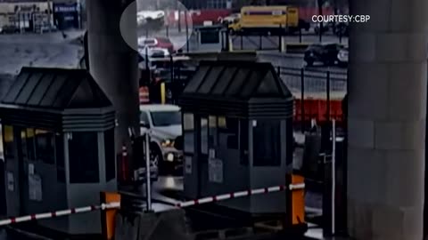 Nov 22 2023 3rd Angle WATCH: Car flies into U.S./Canada border station, causing deadly explosion