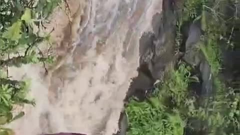 One family stranded in the middle of river flood