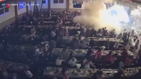 Devastating footage shows the moment a fire broke out at an Iraqi wedding that killed over 100.