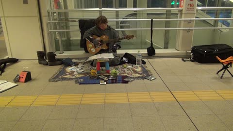 Performing at Nagaoka Station on my Station to Station all Japan Music Tour.