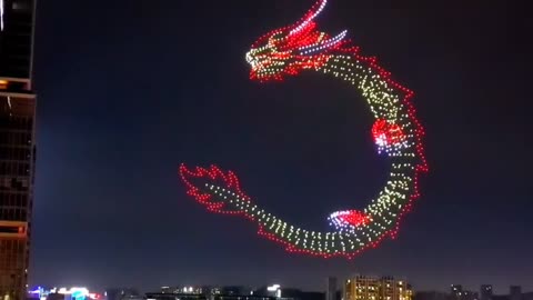 1500 drones create a Chinese dragon in the night sky.