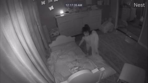 Little Girl Falls Off The Bed In Her Sleep, Caught On Security Cam