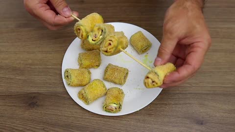 No frying or oil! Zucchini rolls in the oven. Very easy and delicious!