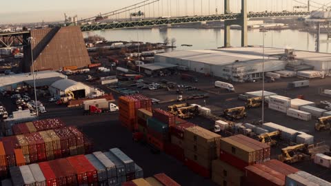 Aerial View of Container Vans and Trucks in the Port