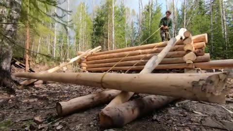 Um ano sozinho nas florestas da Suécia-Construindo uma cabana de madeira como nossos antepassados.