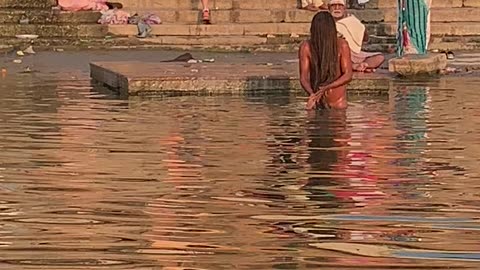 Man cleansing in the Ganges River