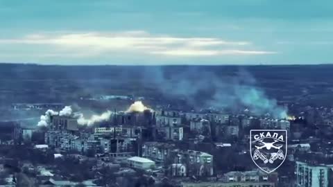 Russian forces shelling Bakhmut with TOS 1 heavy flamethrower system