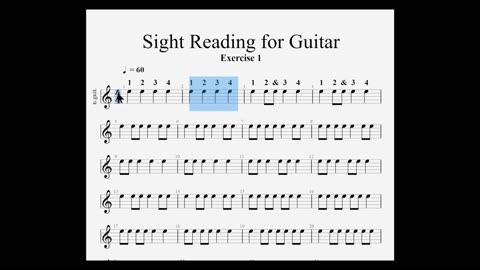 Sight reading for guitar. Exercise 1