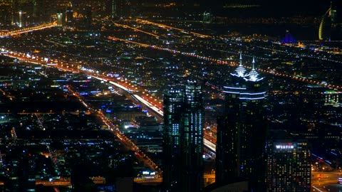 Roads with traffic in Dubai's night
