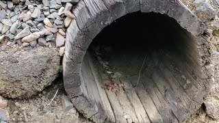 Wood Culvert under railroad Train track.