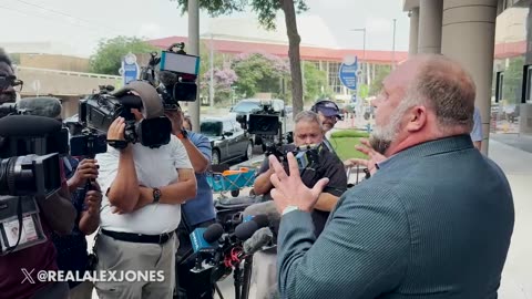 Alex Jones Gives Press Conference At Federal Courthouse in Houston On Hearing To Close Infowars