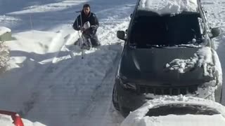 Friends Crack Up Over Friend Falling Using Crutches in Snow