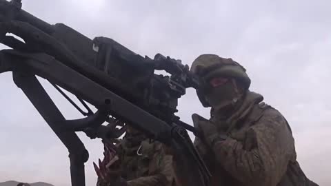Russian Army Operatives Live Fire Drill Of NSV HMG