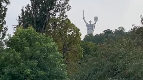 Steel Soviet Motherland statue of Ukraine in Kyiv