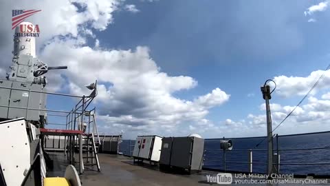 US Navy Ship Self-Defense System in Action - Launches RAM, Phalanx and Chaff