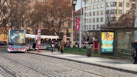 Trams in the Streets of Prague - December 2, 2021 - Czech Republic - StreetS