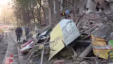 Ukraine War - Footage captures aftermath of residential building shelling in Kiev