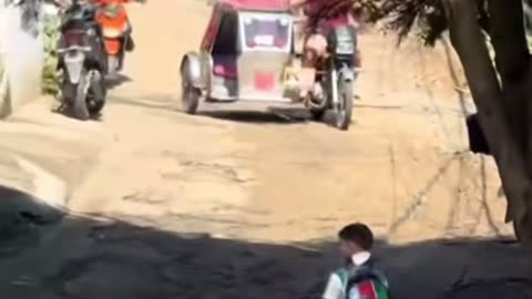 Amazing kid going to school alone