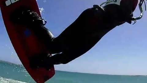 Red board blonde girl kite surf fail