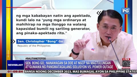 Sen. Bong Go, nanawagan sa DOE at NGCP na gumawa ng pangmatagalang solusyon vs. power outage