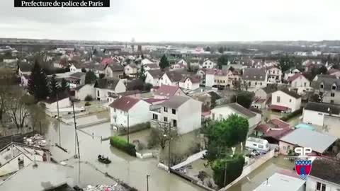 Drone footage shows Paris flooding