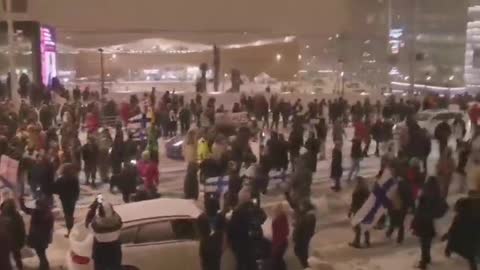 Massive convoy and protest at the Parliament in Helsinki, Finland tonight