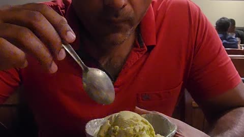 Green Macha Wasabi Ice Cream Eating In Shushi Restorent Calgary Canada