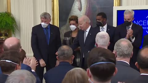 Biden Goes Around The Room MASKLESS, Making Sure To Touch Everyone He Possibly Can