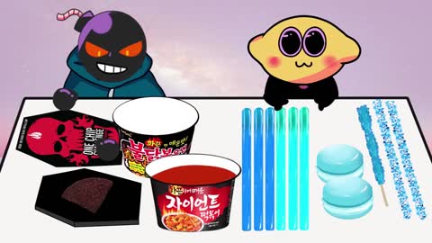 Red and Blue Food Animation Mukbang 3