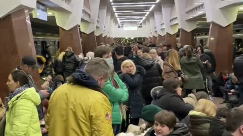 Ukraine residents crowd into metro stations and subways for safety after the atack