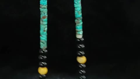 Turquoise and bumble bee smooth beads with black onyx high quality Genuine Gemstone necklace06