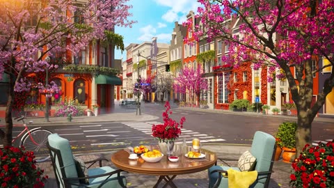 Springtime Street 🌺✨ Good Mood Calm Spring Jazz Music at Coffee Shop Ambience for Relaxation 🌳