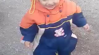 little kid just learned to walk