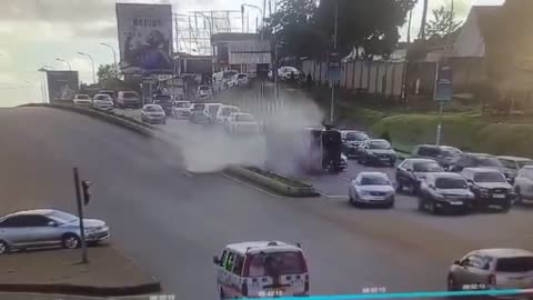 Cement mixer falls over onto a car killing the driver in Uganda