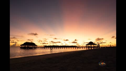 Beautiful scenery of the beach and sunset Calm country music