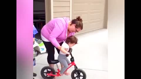 Funny Moment When Little Girl Refuses to Take Off Her Brother's Bicycle!