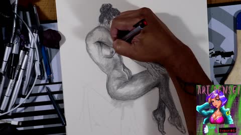 Nude Figure Drawing in Pencil